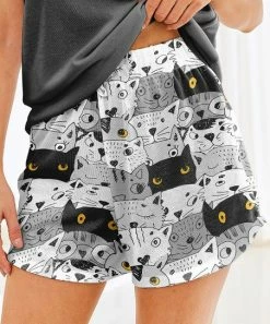 Hot Sale 🧨 Nanu | Black & Gray Cats Hacci Drawstring Shorts - 👩 Women ⌛