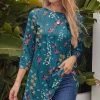 Best Pirce ⌛ Nanu | Blue & Yellow Floral Three-Quarter Sleeve Tunic - 👩 Women 😀