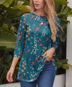 Best Pirce ⌛ Nanu | Blue & Yellow Floral Three-Quarter Sleeve Tunic - 👩 Women 😀