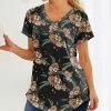 Coupon 🌟 Nanu | Black & Mauve Floral V-Neck Curved-Hem Tee - Plus 🔥