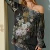 Cheap 🧨 Nanu | Light Pink & Black Floral Hacci Boatneck Dolman Tunic - 👩 Women 🔥