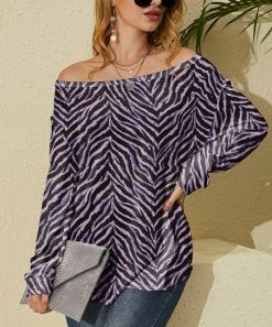 Hot Sale ⭐ Nanu | Purple & Black Zebra Hacci Boatneck Dolman Pullover - Plus 🧨
