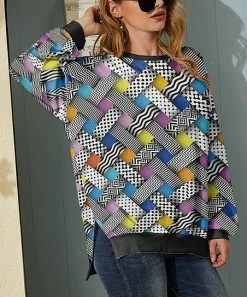 Top 10 🧨 Nanu | Yellow Geometric Hacci Split-Hem Dolman Sweater - 👩 Women 🎉