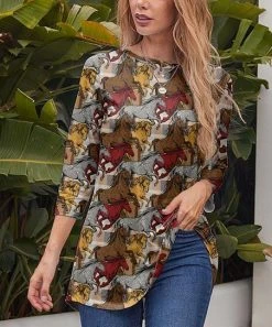 Outlet 👏 Nanu | Brown & Red Horses Three-Quarter Sleeve Tunic - Plus 😀