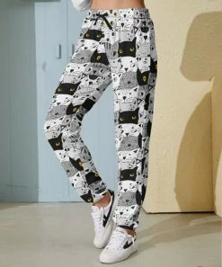 Budget 😉 Nanu | Black & Gray Cats Hacci Joggers - 👩 Women 🔥