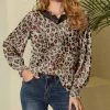 Best reviews of ⌛ Nanu | Brown Multicolor Leopard Lace V-Neck Chiffon Tunic - 👩 Women 😍