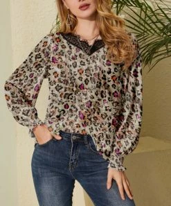 Best reviews of ⌛ Nanu | Brown Multicolor Leopard Lace V-Neck Chiffon Tunic - 👩 Women 😍