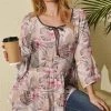 New 🎁 Nanu | Pink Multicolor Floral Tie-Neck Tiered Chiffon Tunic - Plus 🌟
