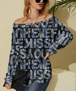 New 😍 Nanu | Black & Blue Abstract Letters Hacci Boatneck Dolman Pullover - Plus 🤩