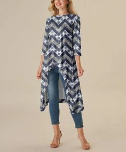 Best deal ⭐ Nanu | Dark Blue & Gray Abstract Chevron Hi-Low Tunic - Plus 🔥