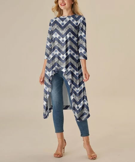 Best deal โญ Nanu | Dark Blue & Gray Abstract Chevron Hi-Low Tunic - Plus ๐ฅ