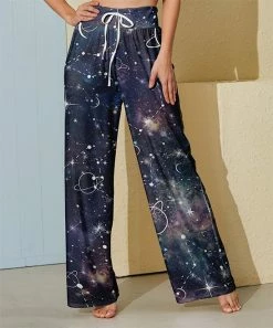 Flash Sale ๐ Nanu | Dark Blue & White Celestial Starry Sky Palazzo Pants - ๐ฉ Women & Plus ๐