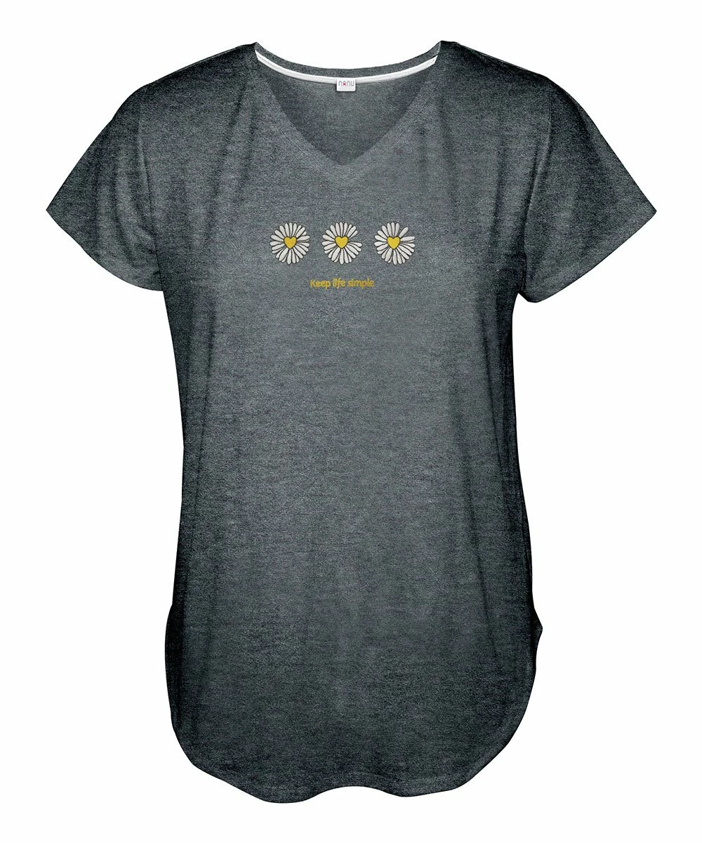 Best reviews of โ Nanu | Dark Heather Gray 'Keep Life Simple' Daisy V-Neck Curved-Hem Tee - ๐ฉ Women ๐ - Image 2
