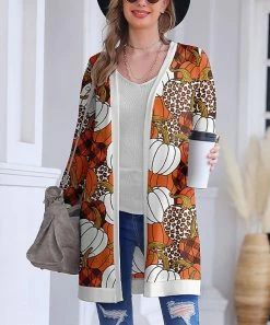 Cheap 👏 Nanu | Orange & White Pumpkin Hacci Open Cardigan - 👩 Women & Plus ⌛