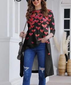 Outlet 😉 Nanu | Black & Red Hearts Hi-Low Tunic - 👩 Women ⌛