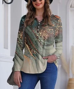 Coupon 😍 Nanu | Dark Green Marble V-Neck Long-Sleeve Round-Hem Tunic - Plus 🥰