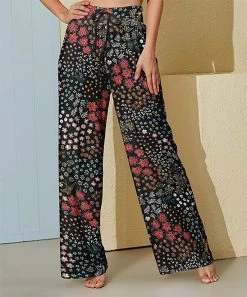 Flash Sale 🥰 Nanu | Black & Red Floral Palazzo Pants - 👩 Women 👏