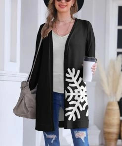 Best Pirce โค๏ธ Nanu | Black & White Snowflake Open Cardigan - Plus ๐