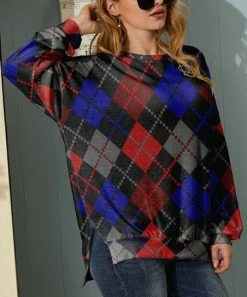 Flash Sale ⌛ Nanu | Black & Blue Argyle French Terry Sweatshirt - 👩 Women 🔔