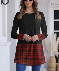 Best reviews of 🤩 Nanu | Black & Red Plaid Color Block Long-Sleeve Tunic - 👩 Women ⌛