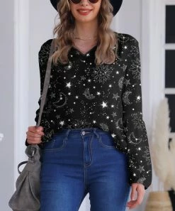 New 🎁 Nanu | Black & White Celestial V-Neck Chiffon Tunic - 👩 Women & Plus 🎉