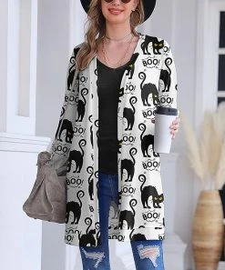 Discount 🎉 Nanu | White & Black Cats Hacci Oversize Drape Cardigan - 👩 Women & Plus 😀