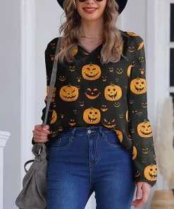 Discount โค๏ธ Nanu | Black & Orange Pumpkin V-Neck Chiffon Tunic - ๐ฉ Women โค๏ธ