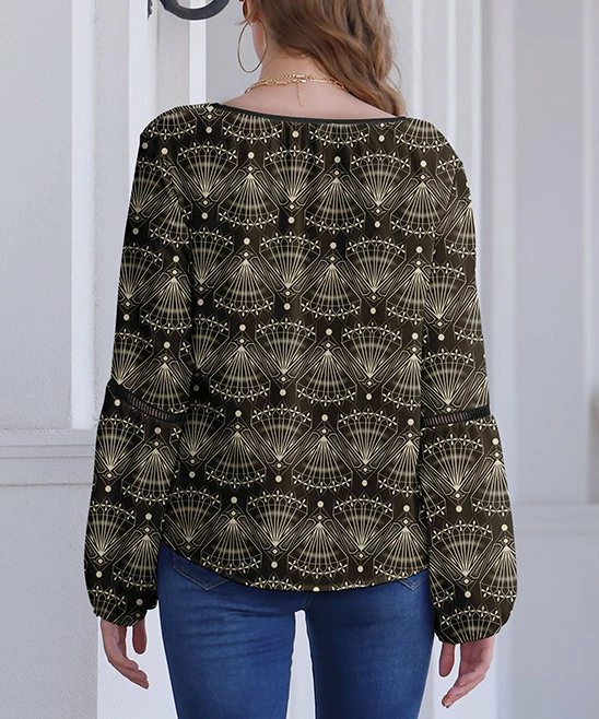 New ๐ Nanu | Dark Brown Art Deco V-Neck Chiffon Tunic - Plus ๐ - Image 2