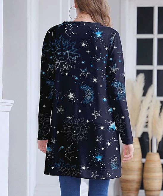 Outlet โญ Nanu | Dark Blue Moon & Stars Open Cardigan - ๐ฉ Women & Plus ๐ - Image 2