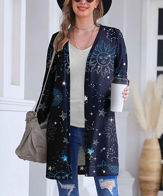 Outlet โญ Nanu | Dark Blue Moon & Stars Open Cardigan - ๐ฉ Women & Plus ๐