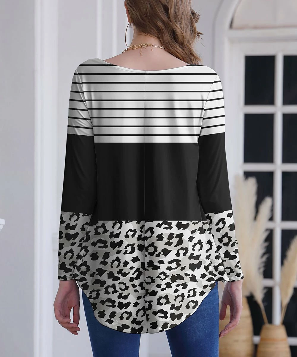 Best reviews of โ Nanu | Black & White Leopard Stripe V-Neck Long-Sleeve Tunic - Plus ๐ - Image 2